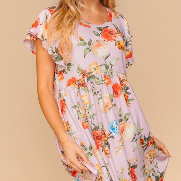 Haptics Dresses & Skirts - Lilac Floral Babydoll Midi Dress